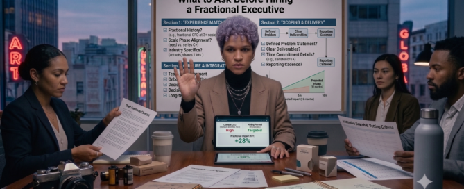 Business leader evaluating what to ask before hiring a fractional executive using a strategic executive hiring checklist.